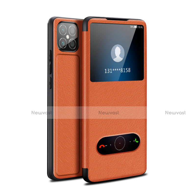 Leather Case Stands Flip Cover Holder for Huawei Nova 8 SE 5G Orange