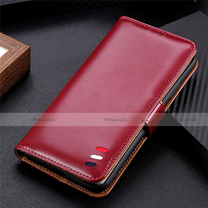 Leather Case Stands Flip Cover Holder for Huawei P Smart (2021) Red Wine