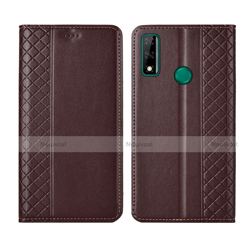 Leather Case Stands Flip Cover Holder for Huawei Y8s Brown