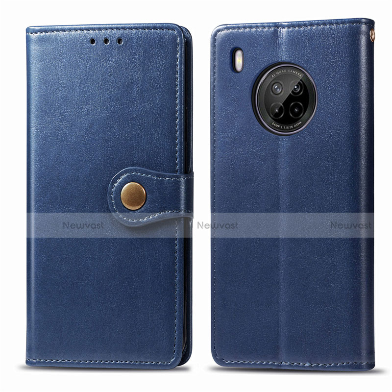 Leather Case Stands Flip Cover Holder for Huawei Y9a Blue