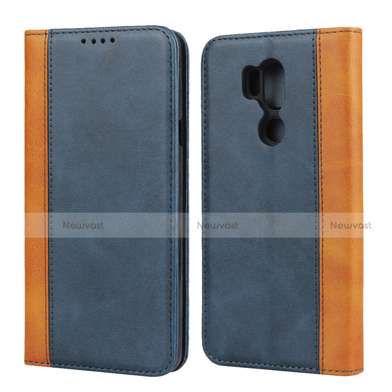 Leather Case Stands Flip Cover Holder for LG G7 Blue