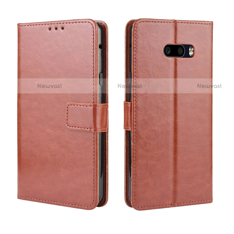 Leather Case Stands Flip Cover Holder for LG G8X ThinQ Brown