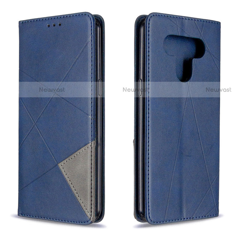 Leather Case Stands Flip Cover Holder for LG K51 Blue