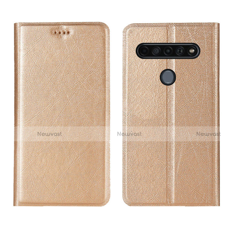 Leather Case Stands Flip Cover Holder for LG K51S Gold