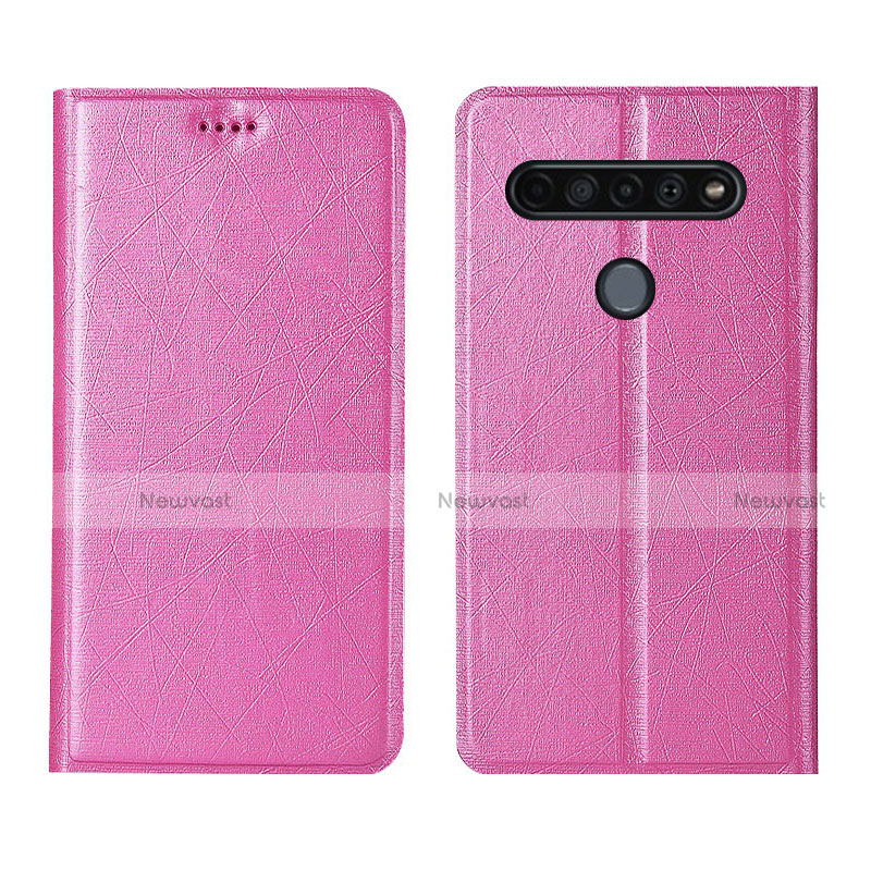Leather Case Stands Flip Cover Holder for LG K51S Pink