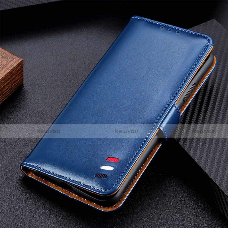Leather Case Stands Flip Cover Holder for Motorola Moto E7 (2020) Blue