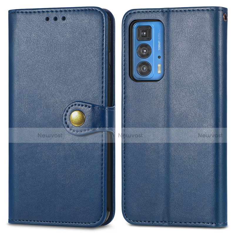 Leather Case Stands Flip Cover Holder for Motorola Moto Edge 20 Pro 5G Blue