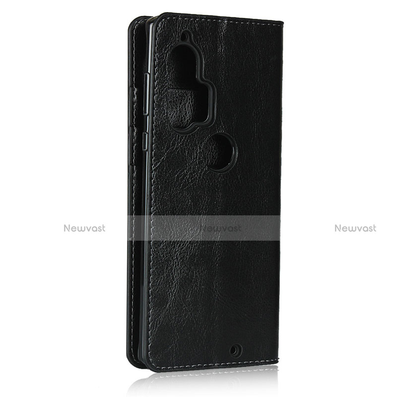 Leather Case Stands Flip Cover Holder for Motorola Moto Edge Plus Black