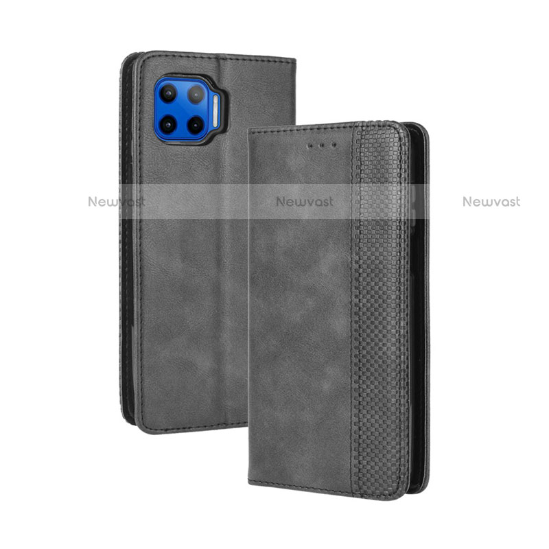 Leather Case Stands Flip Cover Holder for Motorola Moto G 5G Plus Black