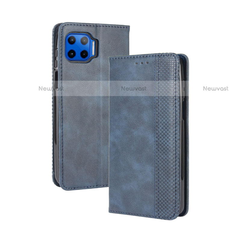 Leather Case Stands Flip Cover Holder for Motorola Moto G 5G Plus Blue