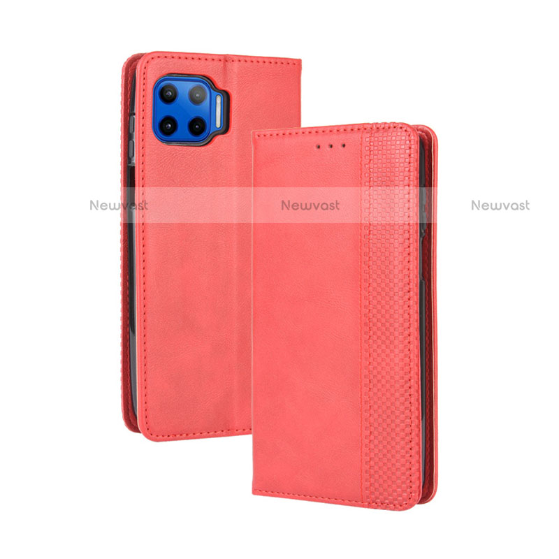 Leather Case Stands Flip Cover Holder for Motorola Moto G 5G Plus Red