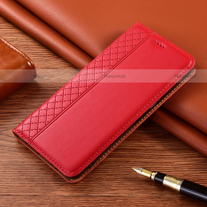 Leather Case Stands Flip Cover Holder for Motorola Moto G9 Red