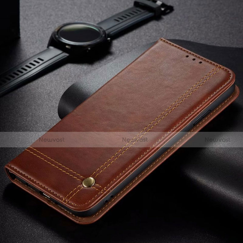 Leather Case Stands Flip Cover Holder for Oppo A12 Brown