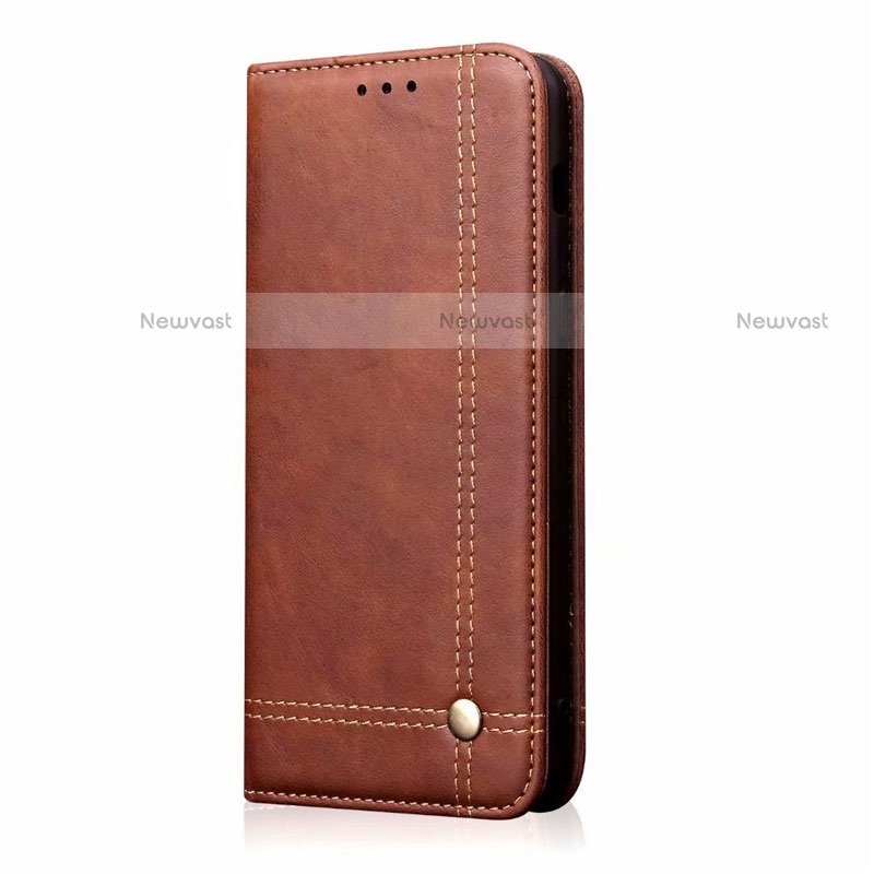 Leather Case Stands Flip Cover Holder for Oppo A12e Brown