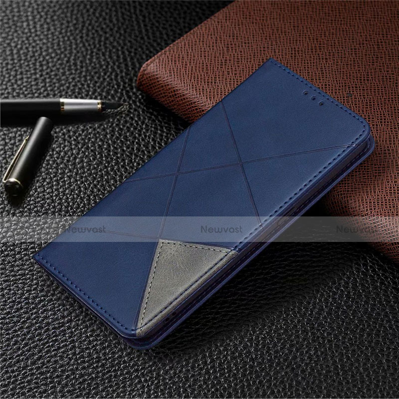 Leather Case Stands Flip Cover Holder for Oppo A15 Blue