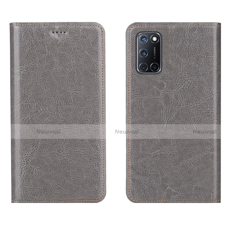 Leather Case Stands Flip Cover Holder for Oppo A52 Gray