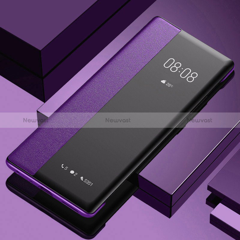 Leather Case Stands Flip Cover Holder for Oppo A57 5G Purple