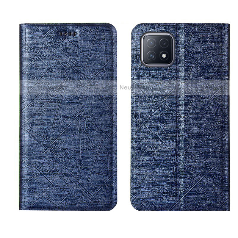 Leather Case Stands Flip Cover Holder for Oppo A73 5G Blue