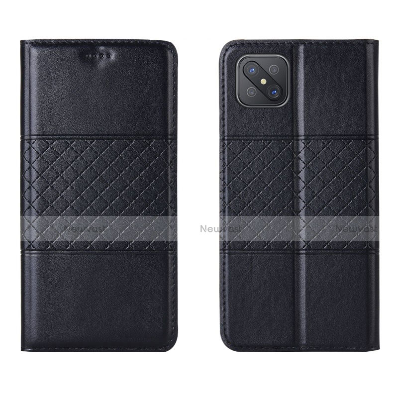 Leather Case Stands Flip Cover Holder for Oppo A92s 5G Black