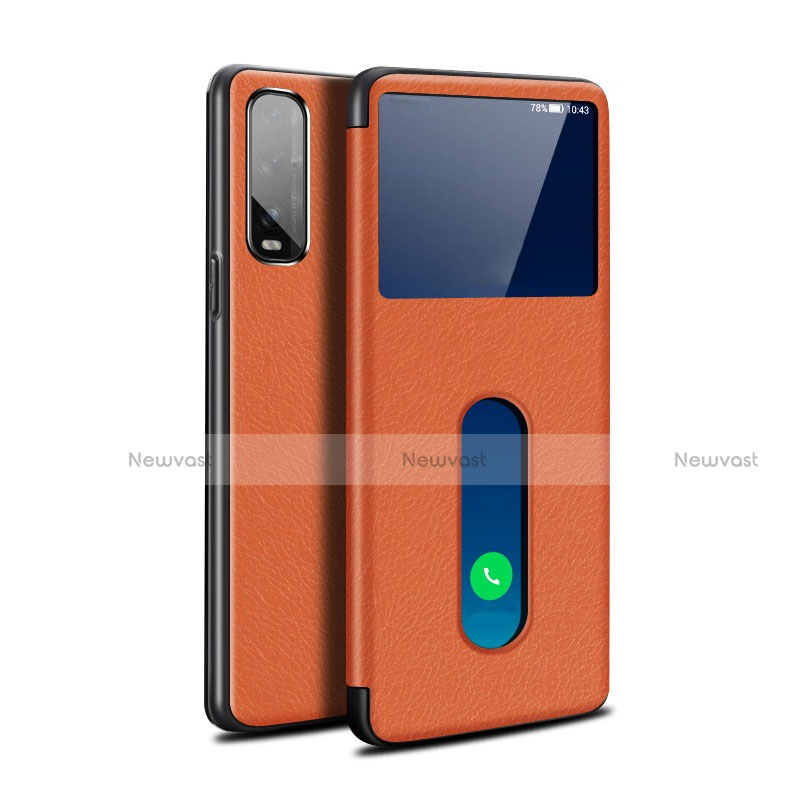 Leather Case Stands Flip Cover Holder for Oppo Find X2 Orange