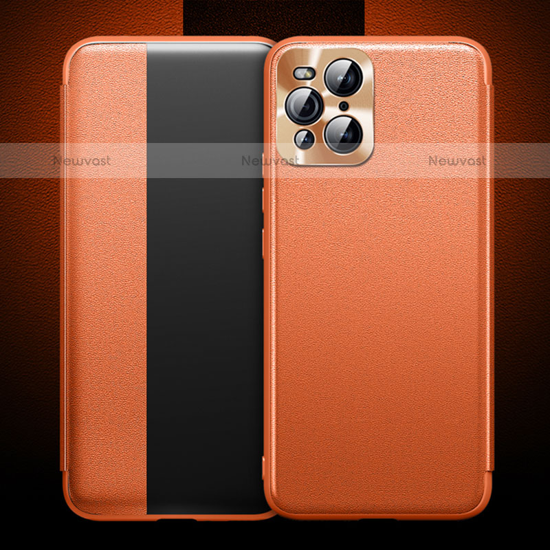 Leather Case Stands Flip Cover Holder for Oppo Find X3 Pro 5G Orange