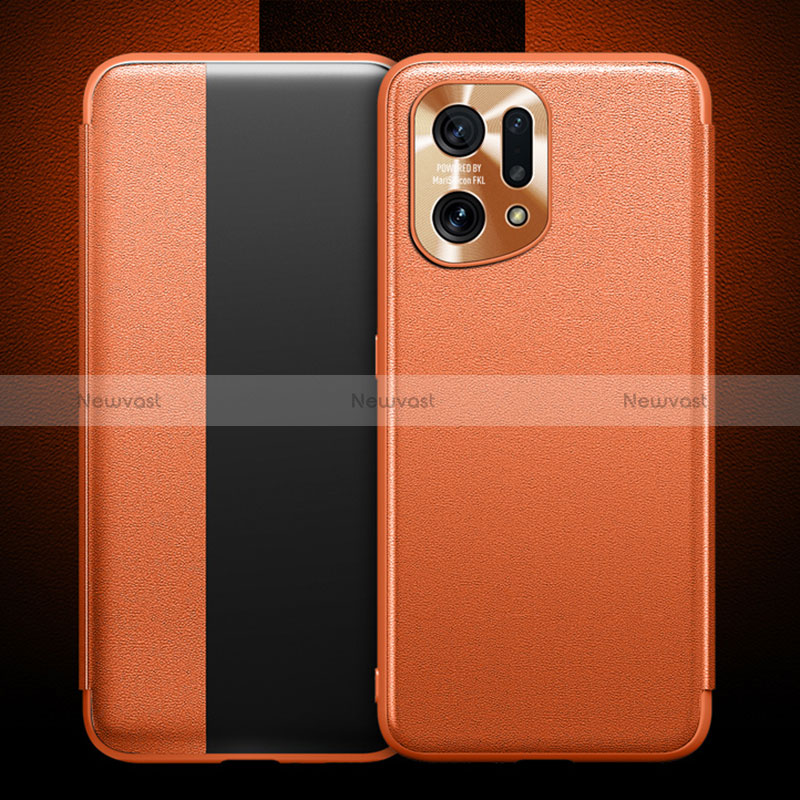 Leather Case Stands Flip Cover Holder for Oppo Find X5 5G Orange