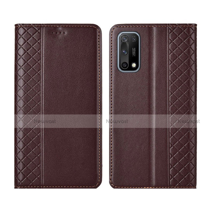 Leather Case Stands Flip Cover Holder for Oppo K7x 5G Brown