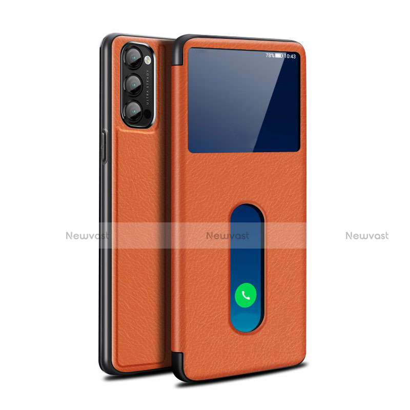 Leather Case Stands Flip Cover Holder for Oppo Reno4 5G Orange