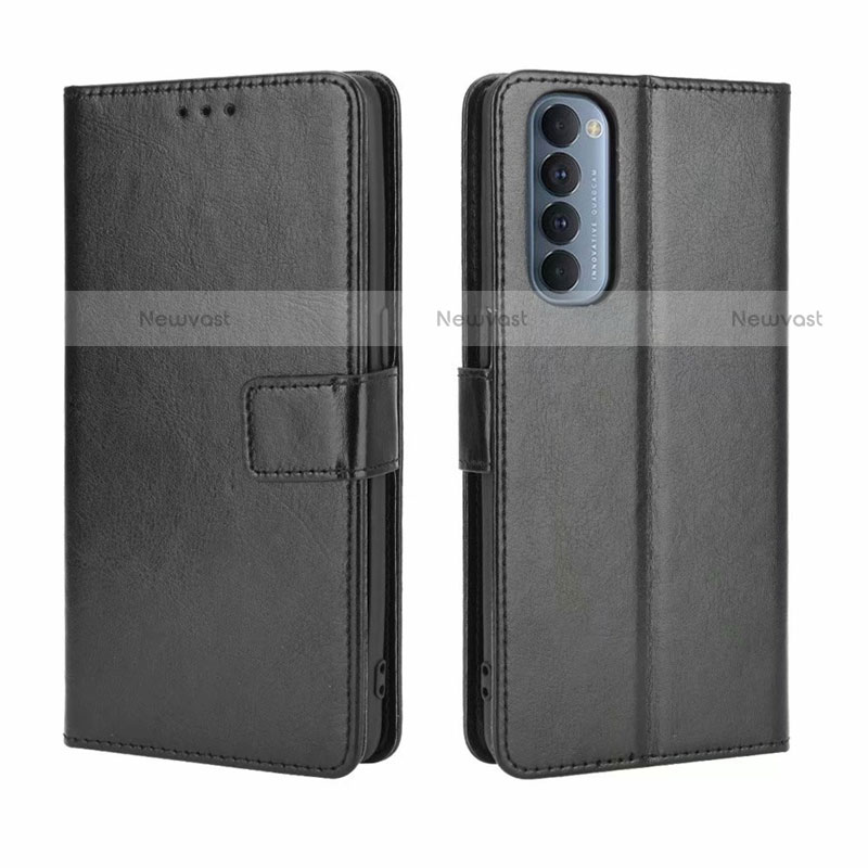 Leather Case Stands Flip Cover Holder for Oppo Reno4 Pro 4G Black