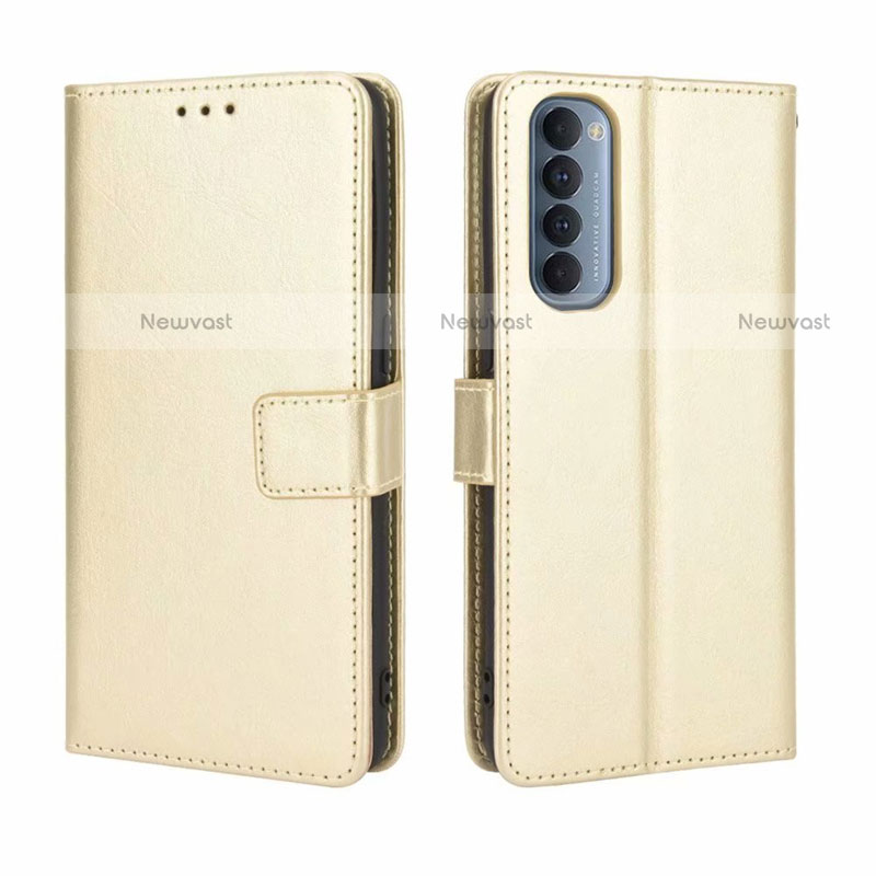 Leather Case Stands Flip Cover Holder for Oppo Reno4 Pro 4G Gold