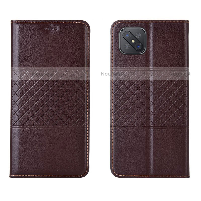 Leather Case Stands Flip Cover Holder for Oppo Reno4 Z 5G Brown