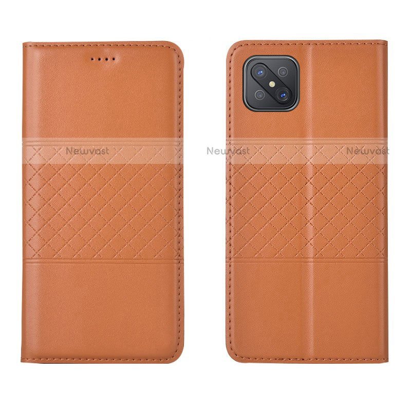 Leather Case Stands Flip Cover Holder for Oppo Reno4 Z 5G Orange