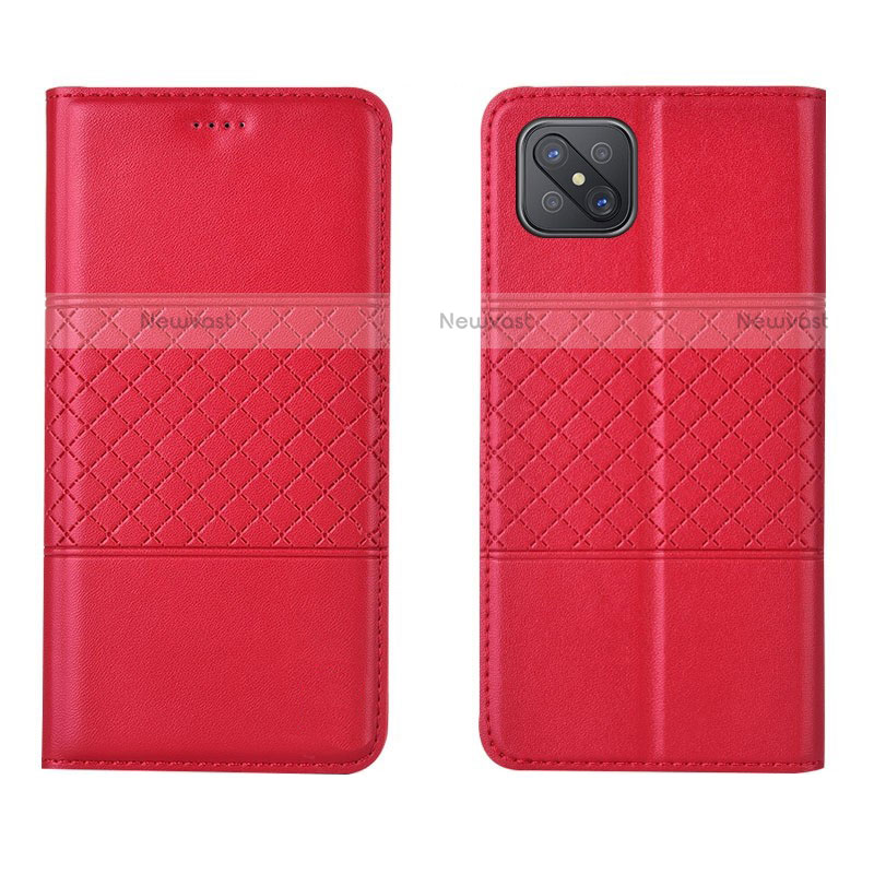 Leather Case Stands Flip Cover Holder for Oppo Reno4 Z 5G Red
