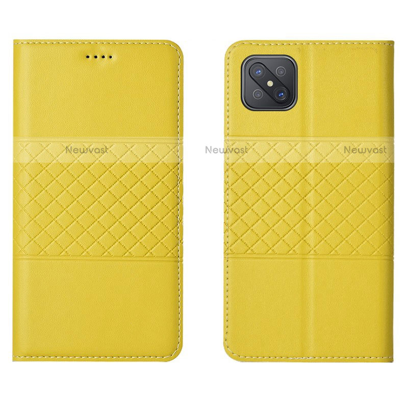 Leather Case Stands Flip Cover Holder for Oppo Reno4 Z 5G Yellow