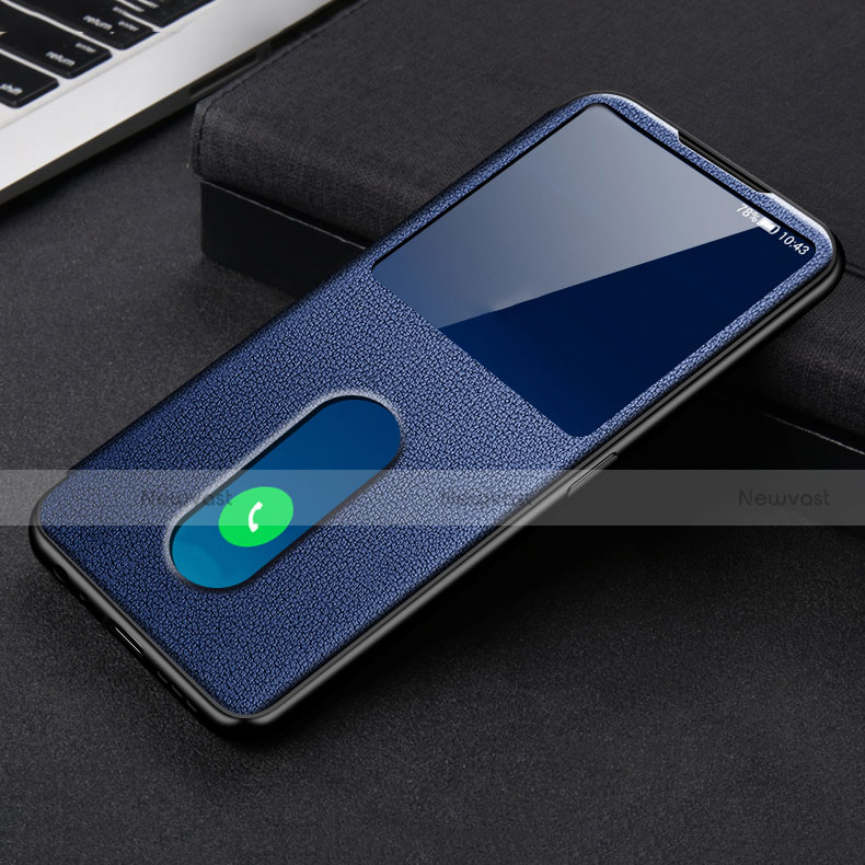 Leather Case Stands Flip Cover Holder for Oppo Reno5 5G Blue