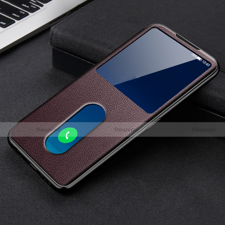 Leather Case Stands Flip Cover Holder for Oppo Reno5 5G Brown
