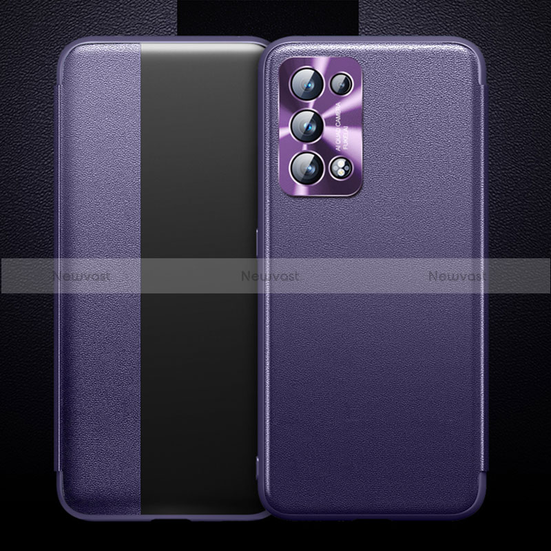 Leather Case Stands Flip Cover Holder for Oppo Reno6 Pro+ Plus 5G Purple