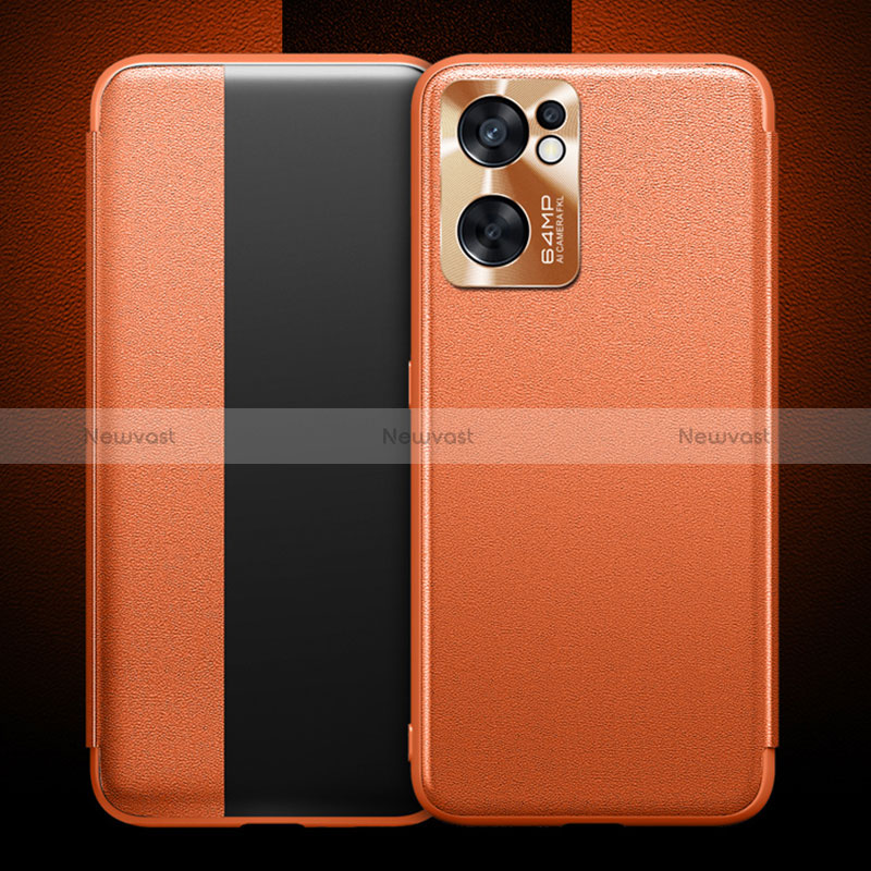 Leather Case Stands Flip Cover Holder for Oppo Reno7 SE 5G Orange