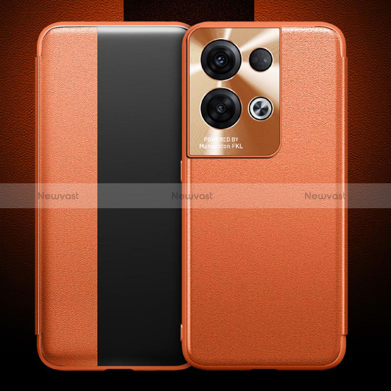 Leather Case Stands Flip Cover Holder for Oppo Reno8 Pro 5G Orange