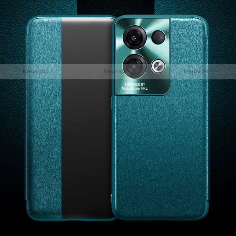 Leather Case Stands Flip Cover Holder for Oppo Reno9 Pro+ Plus 5G Cyan
