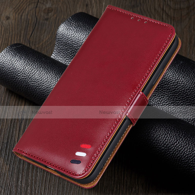 Leather Case Stands Flip Cover Holder for Realme 5i Red Wine