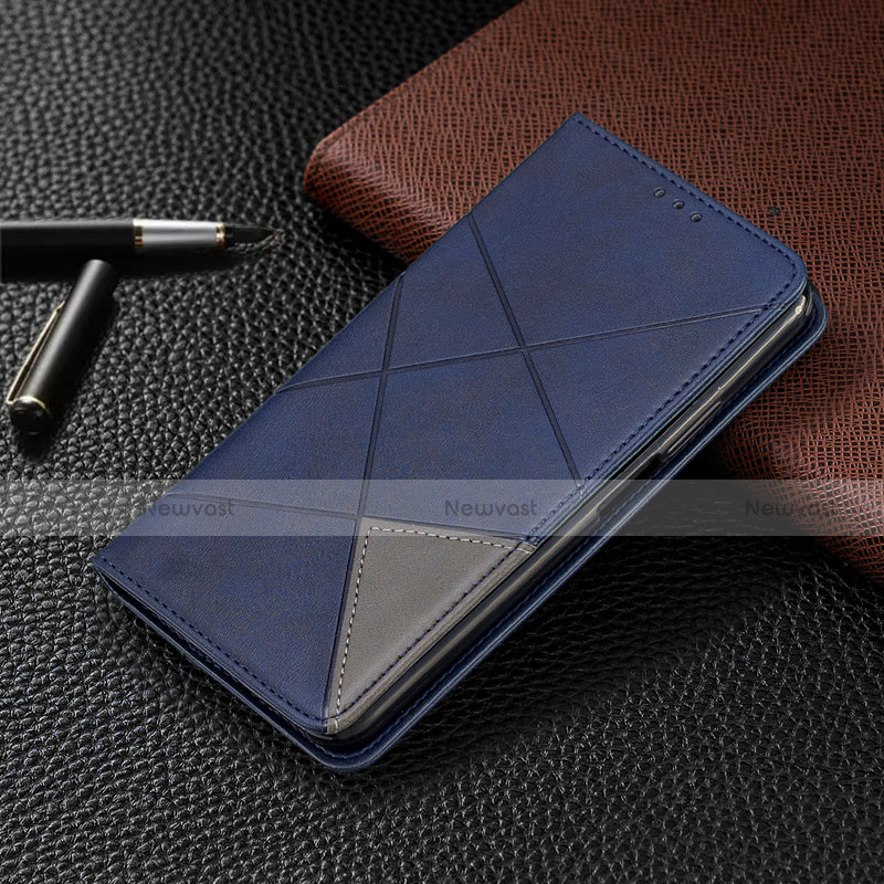 Leather Case Stands Flip Cover Holder for Realme 6 Blue