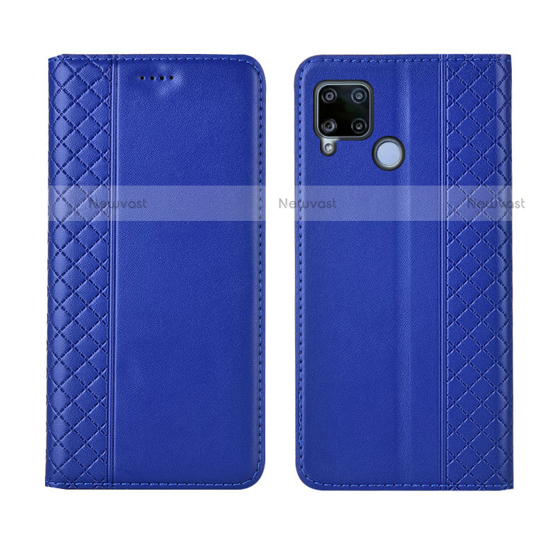 Leather Case Stands Flip Cover Holder for Realme C15 Blue