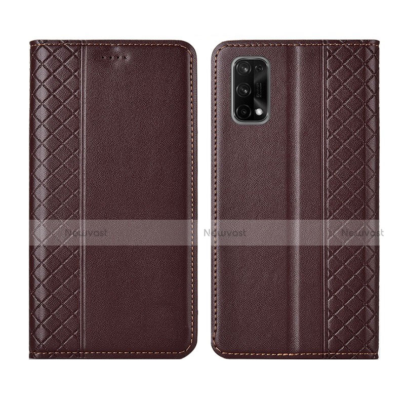 Leather Case Stands Flip Cover Holder for Realme Q2 Pro 5G Brown