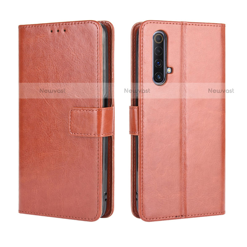 Leather Case Stands Flip Cover Holder for Realme X3 Brown