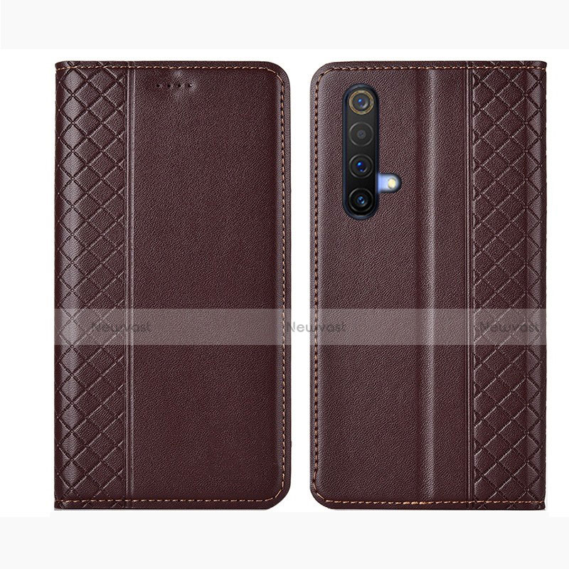 Leather Case Stands Flip Cover Holder for Realme X50 5G Brown