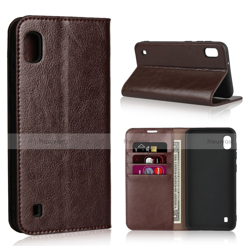 Leather Case Stands Flip Cover Holder for Samsung Galaxy A10 Brown