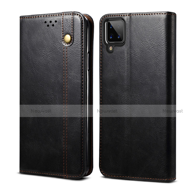 Leather Case Stands Flip Cover Holder for Samsung Galaxy A12 Black