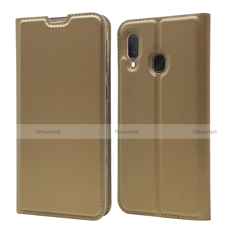 Leather Case Stands Flip Cover Holder for Samsung Galaxy A20e Gold