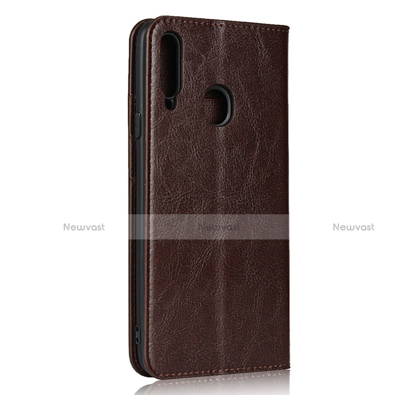 Leather Case Stands Flip Cover Holder for Samsung Galaxy A20s Brown